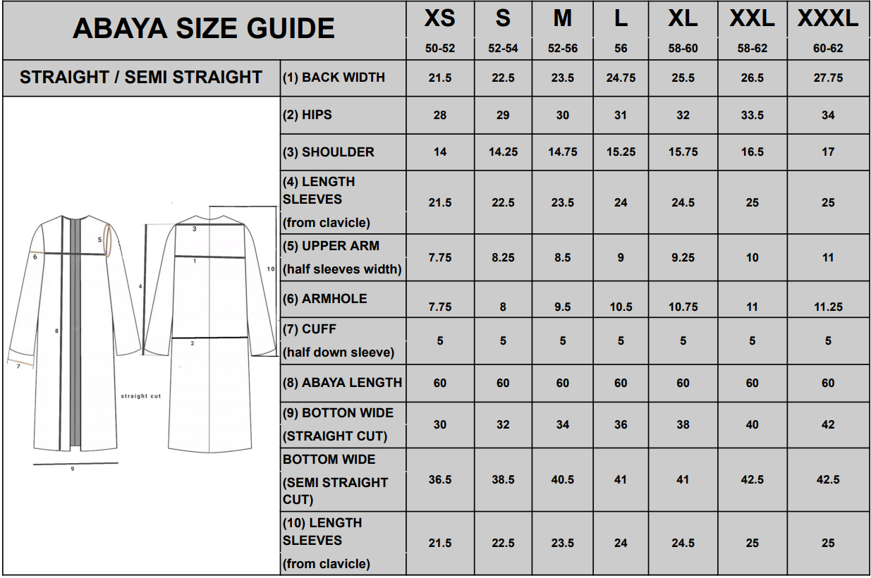Abaya Size Guide